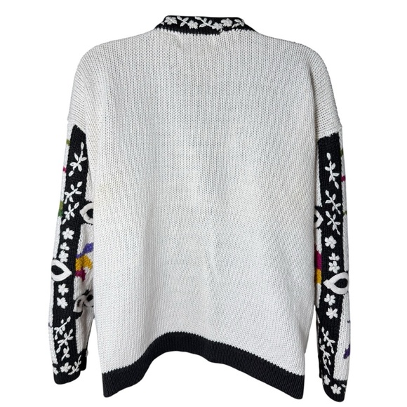 VTG 90s Crochet Knit Cardigan Floral Patchwork Boho Dopamine Dressing M - Picture 7 of 11